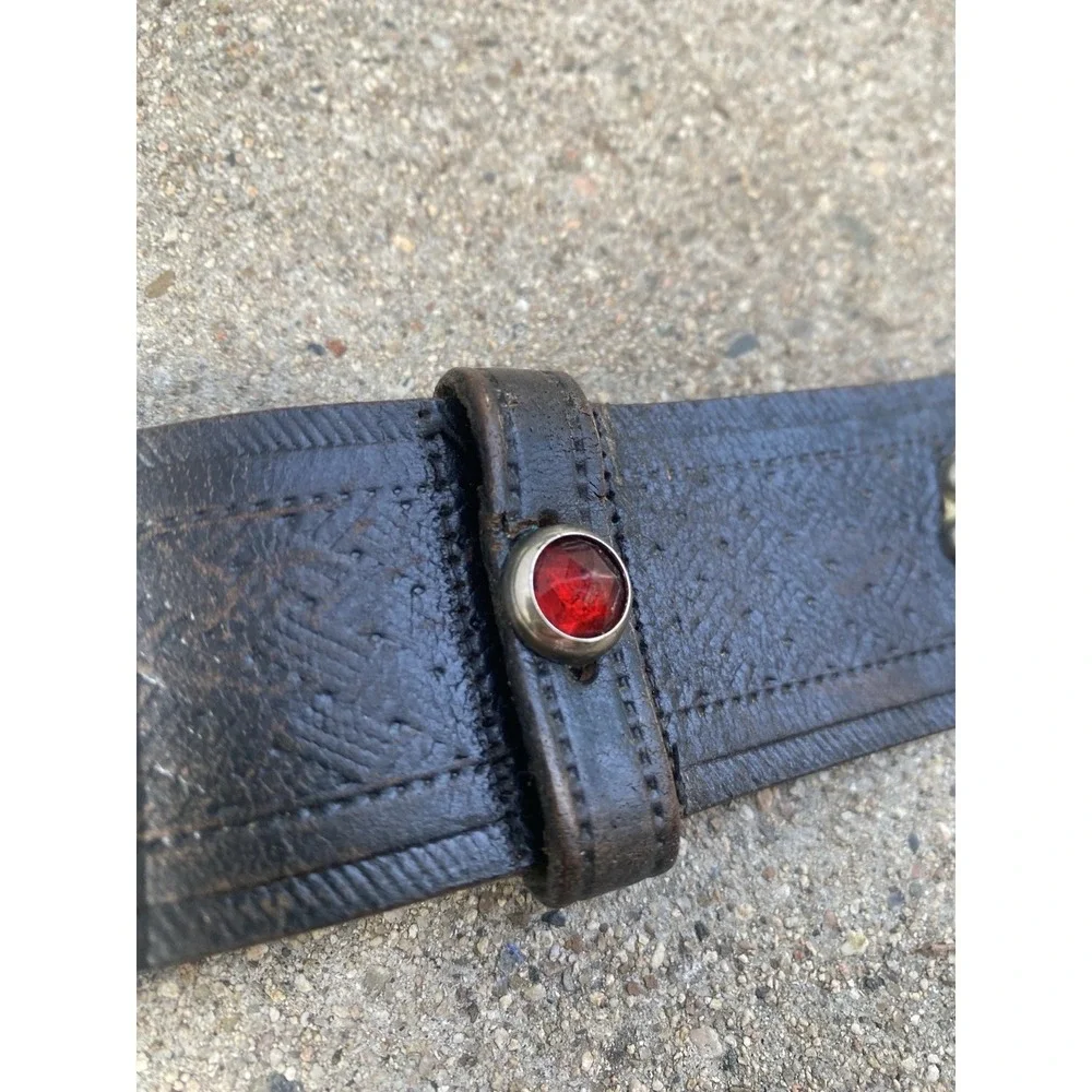 Vintage 40s 50s Studded Jeweled Rockabilly Belt Two-Prong Buckle Leather Black